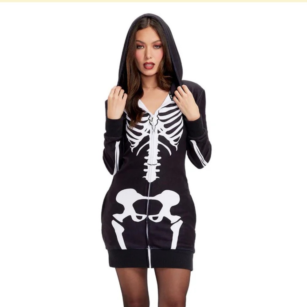 Black Skeleton Hoodie Dress - TIPSY ELVES